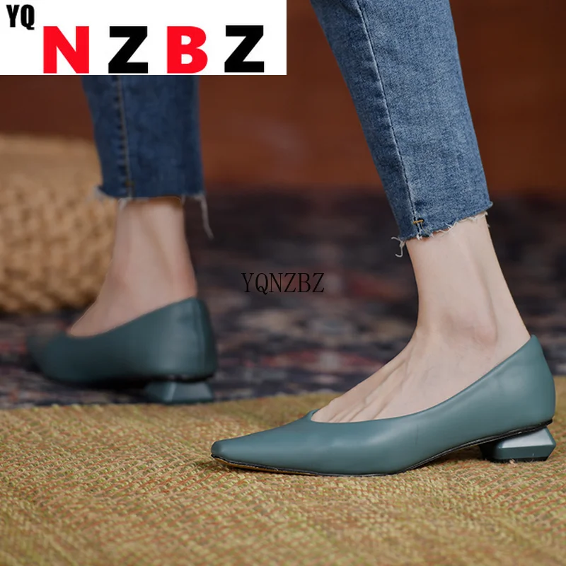 

New 2021 Women Pumps Pointed Toe Low-heeled Women Shoes Fashion Pearl Slip-On Elegent Consice Casual Shoes Zapatos De Mujer