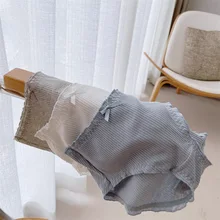 Ropa interior de algodón de hilo para mujer, bragas sexys Koosin de cintura media, cómodas, con volantes y rayas, transpirables (2)