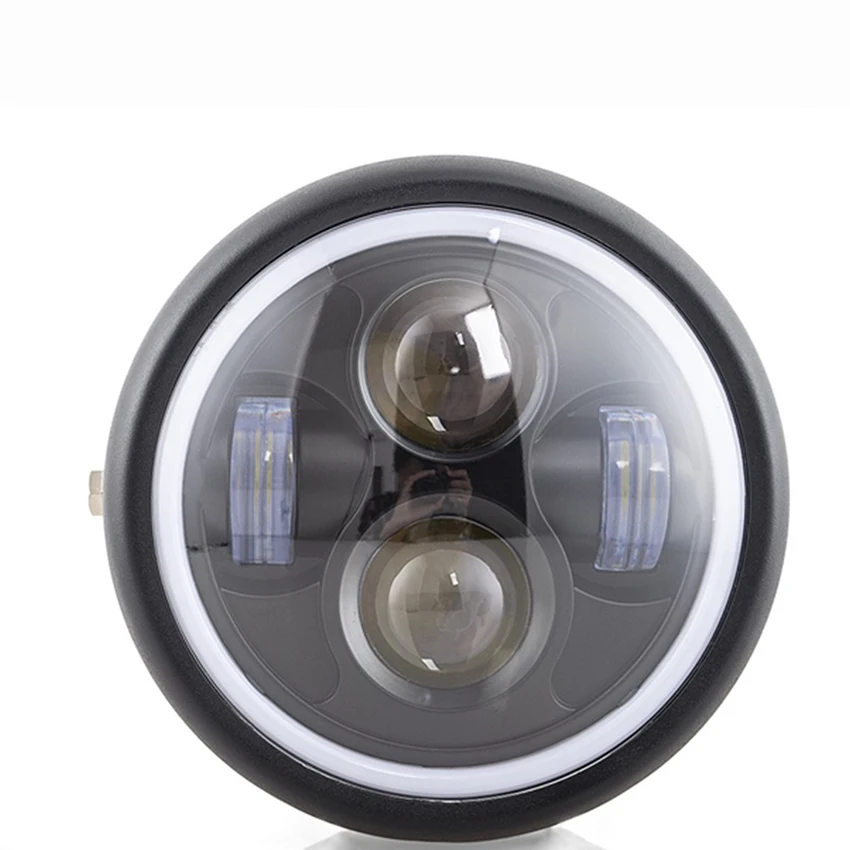 

5.75 Inch LED Headlight Round LED Motorcycle Headlight with DRL Halo Ring Angle Eyes, CG125 GN125 Metal Housing Headlamp