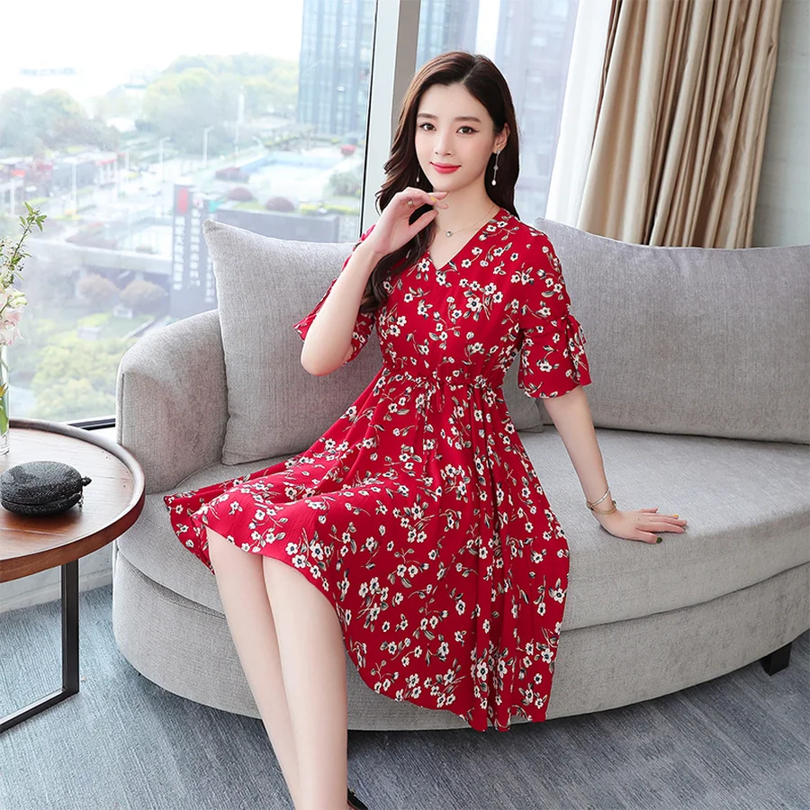 2021 Новая Винтажная красная из шифона с цветочным рисунком в богемном стиле