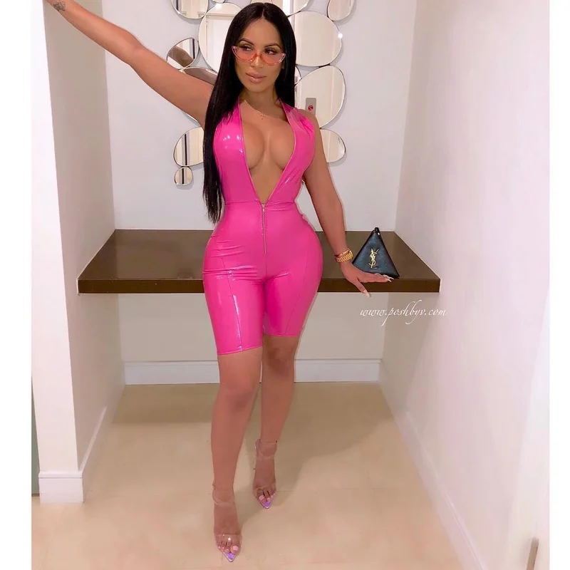 Женские вечерние комбинезоны из искусственной кожи летние Обтягивающие