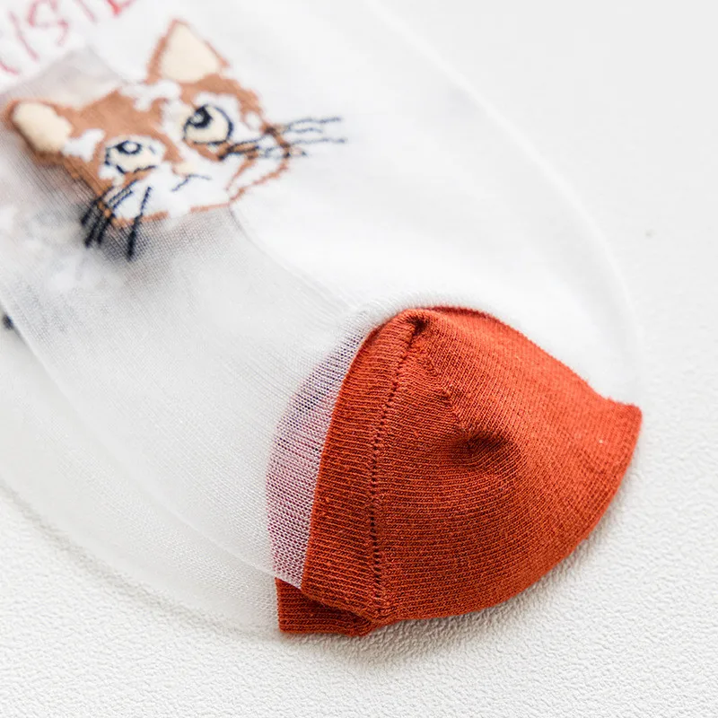 

2Pairs/Lot Summer Woman Girl Socks Ankle Ultra-thin Silk Transparent Cass Glass Fiber Cat Harajuku Cute Style S001