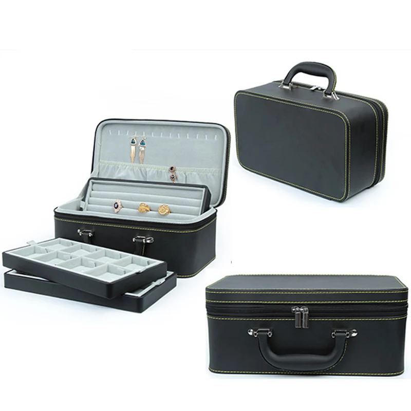 Leather Detachable High Level Necklace Ring Bracelets Jewelry Organizer Box Portable Travel Storage Box Suitcase Available