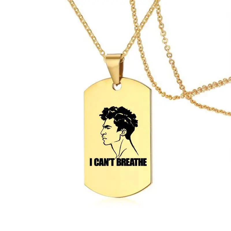 

POFUNUO George Floyd American Protest I Can't Breath Pendant Necklaces Gold Stainless Steel Tag Necklace Black Lives Matter