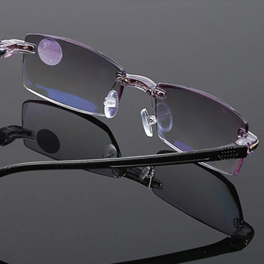 Очки для чтения без оправы с алмазной огранкой анти синий светильник и синяя