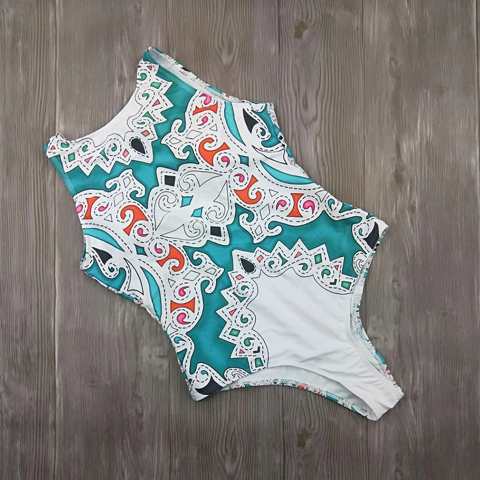 Женский слитный купальник с принтом в стиле ретро винтажный без рукавов открытой