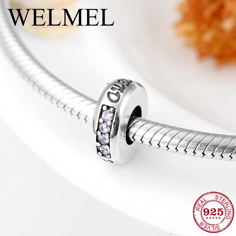 Лучший друг Розовый CZ тонкий разделитель пробки Бусины 925 пробы серебряные