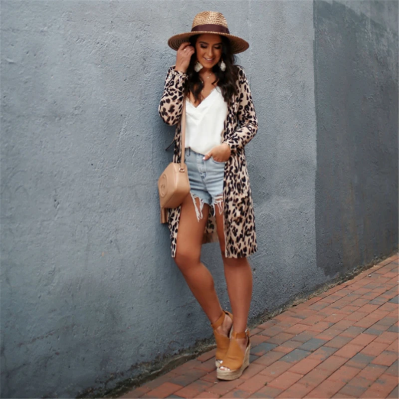 Женская модная летняя блузка 2019 года женское шифоновое кимоно с леопардовым