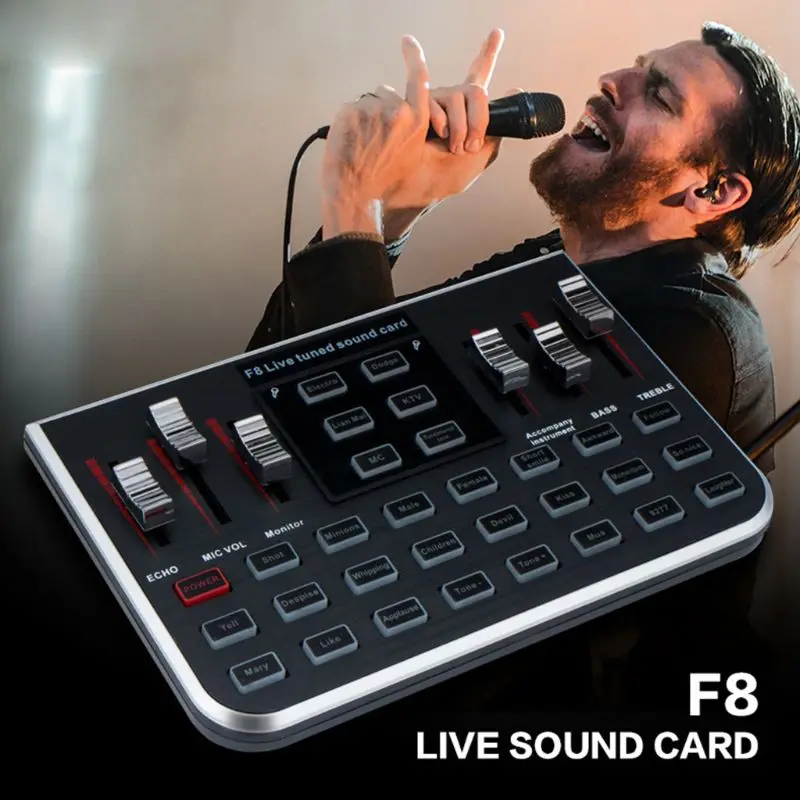 1 комплект F8 живая звуковая карта Английская версия 6 режимов голосовой миксер
