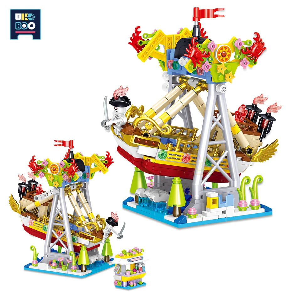 

UKBOO на открытом воздухе игровой пиратский корабль мини-Сити игра модель строительные блоки Micro Вид из окна архитектурные кубики, игрушки для...