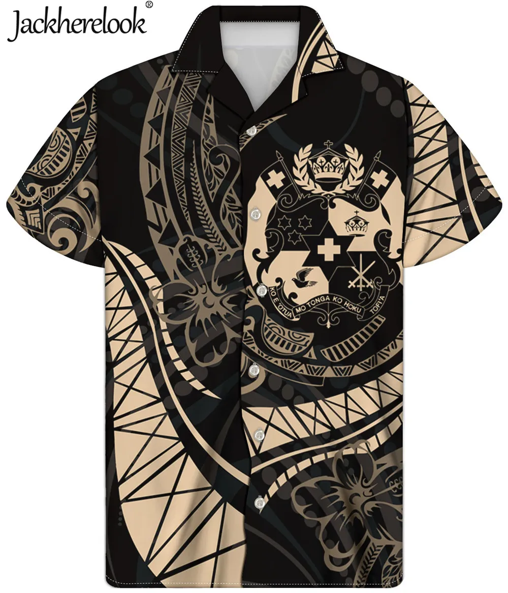 

Jackherelook Tahiti Samoa Polynesain Tribal Print Loose Men Hawaiian Shirts Summer Short Sleeve Male Beach Tops Shirt Chemise