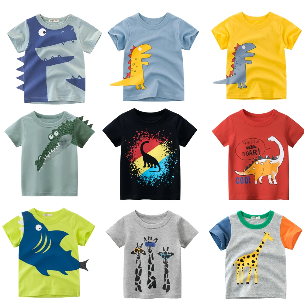 

Baby Boy Summer T-Shirts Kids Toddler Children Cartoon Animals Shark Dinosaur Print Cotton Tee Tops Clothes