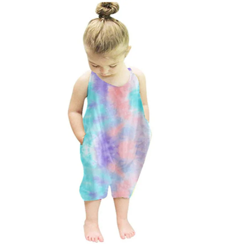 

Baby Girls Tie Dye Jumpsuit Girls Tie-dyed Sleeveless Summer Romper Baby Girl Clothes 2021 New 30