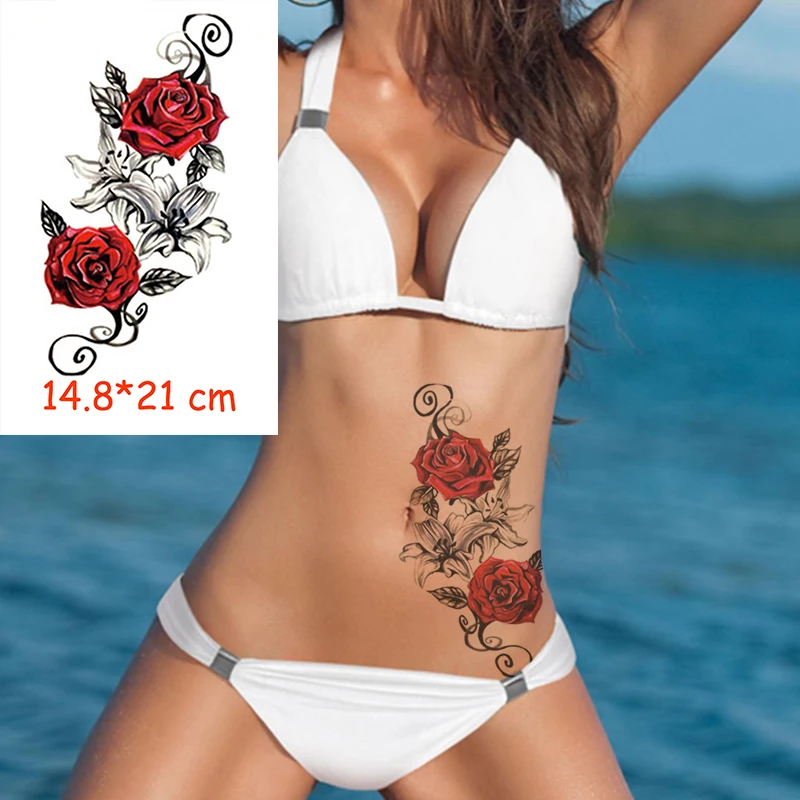 Водонепроницаемая Временная тату-наклейка красная роза цветок тату Водная