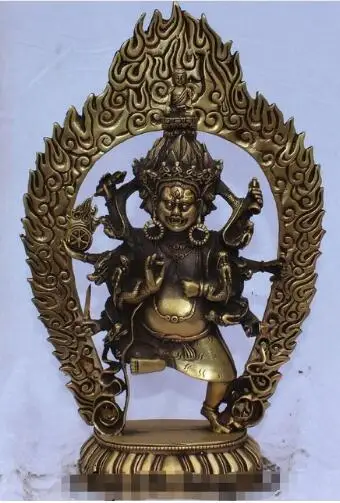 YM 306 14 &quotКитайский буддийский стенд Лотос 6 ручной Mahakala гнев Девы статуя Будды |
