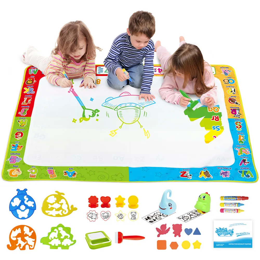 

Magic Water Doodle Mat Drawing Board with Coloring Pens & Stamp Set Early Educational For Kids Children Painting Art Toys