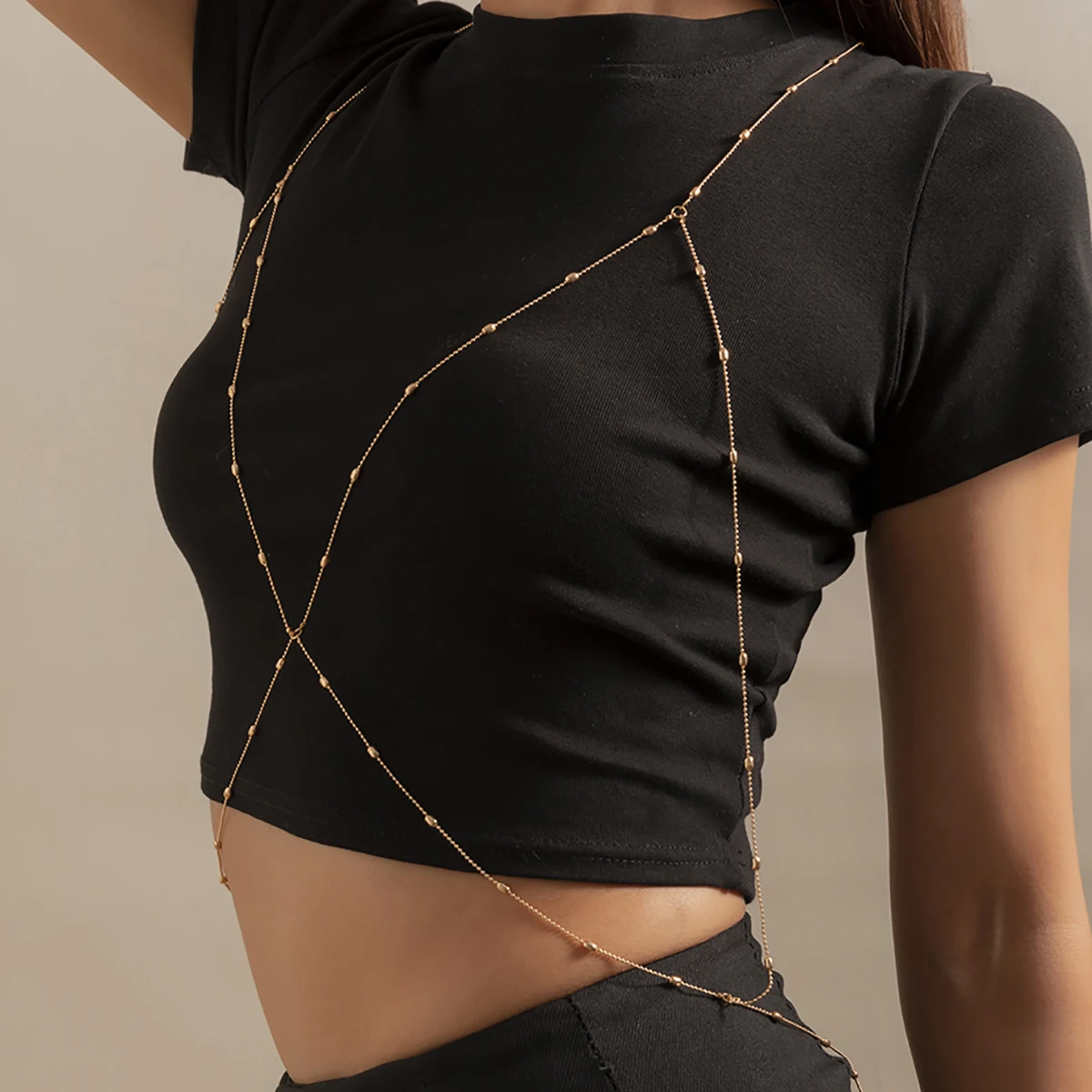 

SHIXIN New Sexy Small Bead Chain Body Chain for Women Fashion Summer Harness Necklace Bikini Beach Belly Body Jewelry 2021 Gift