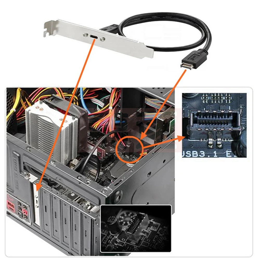 Фото 0,4 M USB 3,1 Разъем передней панели zu USB-C Typ-C Weibliche Verlängerung Kabel 40 см с панель Mon Voi schraube 40 см №4