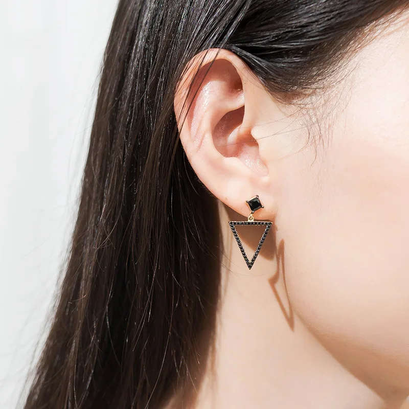 Длинные серьги из чистого серебра S925 пробы для женщин простые черные циркониевые