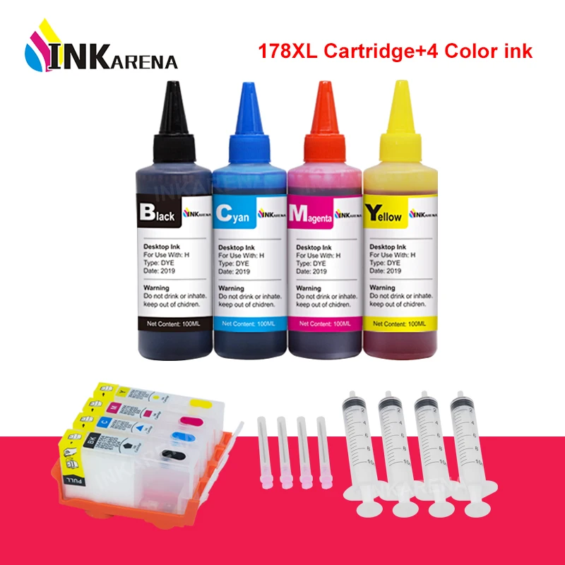 

INKARENA 178 Refill ink Cartridge for HP 178 XL Photosmart Deskjet 3070A 3520 Officejet 4620 Printers + 400ml Bottle Printer Ink