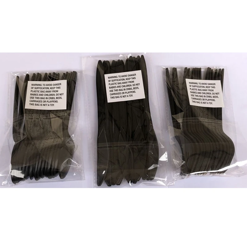 

100pcs Per Pack Black Plastic Fork Spoon Knife Halloween Tableware Disposable Utensils Party Supplies