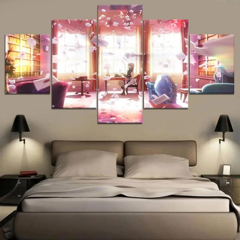 

Wall Art Canvas Paintings Violet Evergarden 5 Piece Anime Prints Posters Modular Home Decor Pictures Living Room