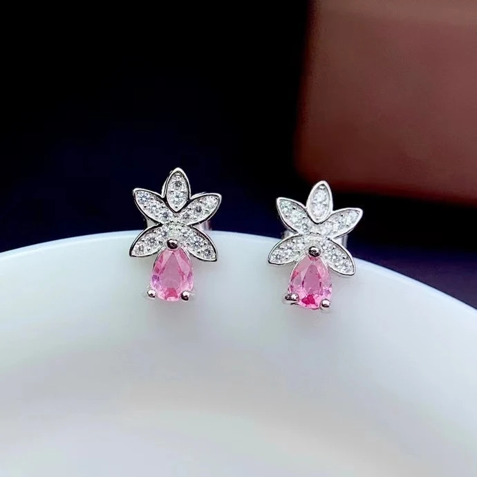 

CoLife Jewelry Natural Reddish Sapphire Earrings for Daily Wear 3mm*4mm Pink Sapphire Stud Earrings 925 Silver Sapphire Jewelry