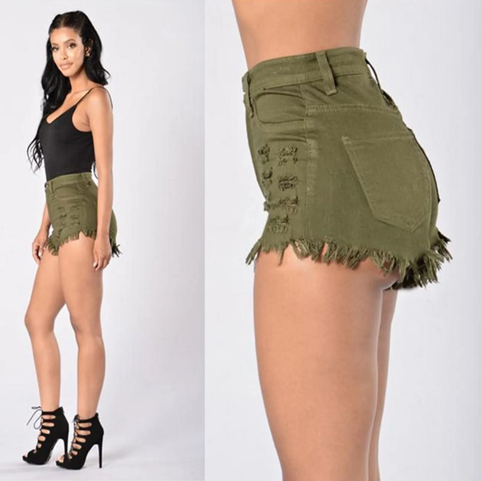 

Women's Casual Fashion Insert Pockets Sexy Personality Ultra-Short Denim Shorts Ladies Summer Jeans Beach High waist Streetwear
