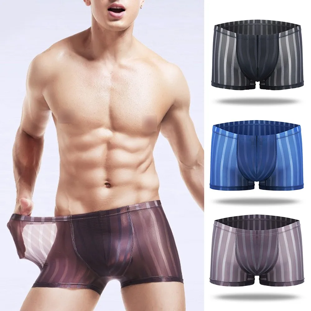 

Mens Sexy Ice Silk Ultra-thin Translucent Boxer Briefs Shorts Seamless Breathable Cool Underpants Low-rise Trunks