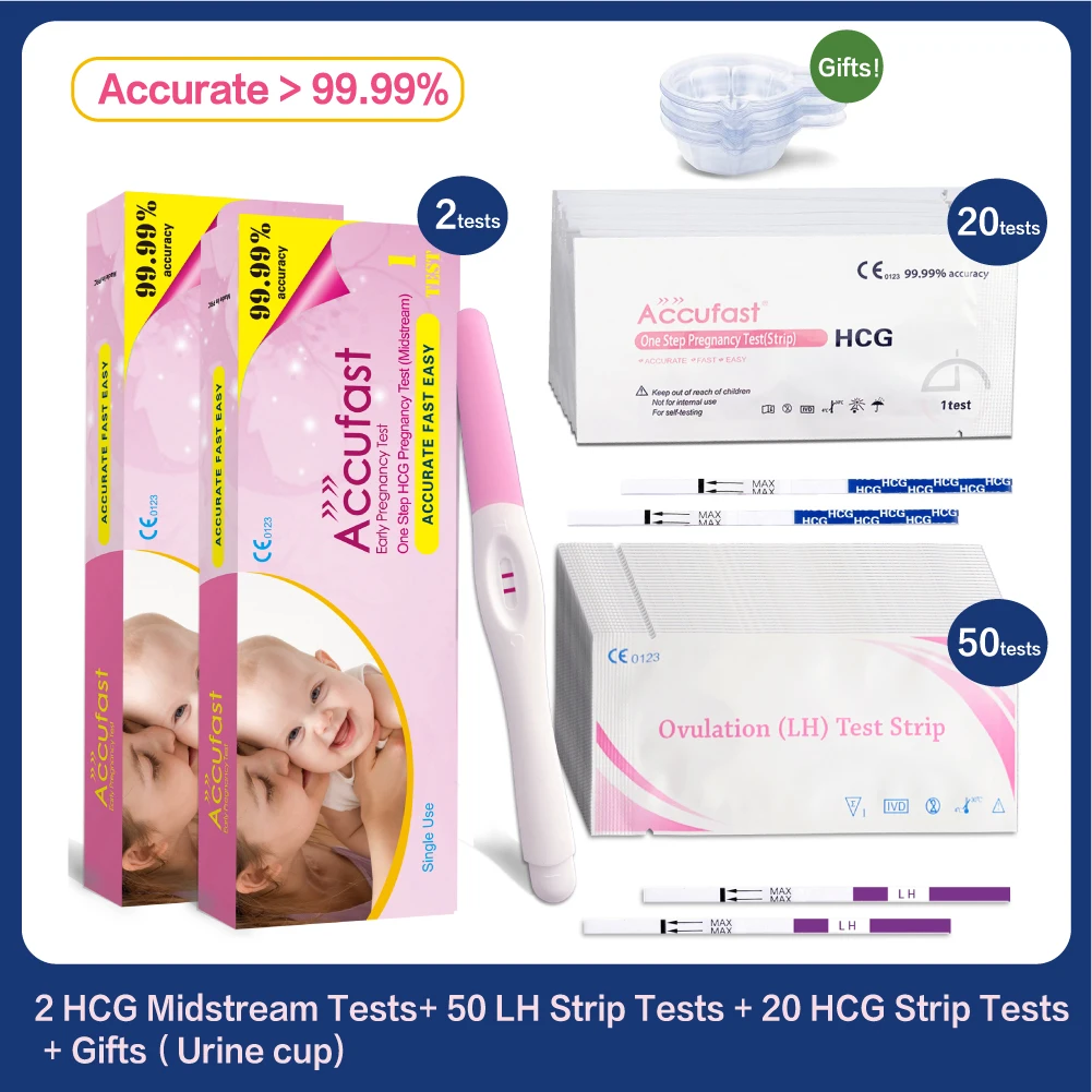 ACCUFAST 50Pcs LH Ovualtion Test Strips + 20Pcs HCG Pregnancy Test Strips + 2Pcs HCG Pregnancy Test Midstream One Step Test Kits