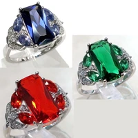 elegant silver color 3 colors red green blue crystal zircon alloy metal female ring for women party wedding engagemet
