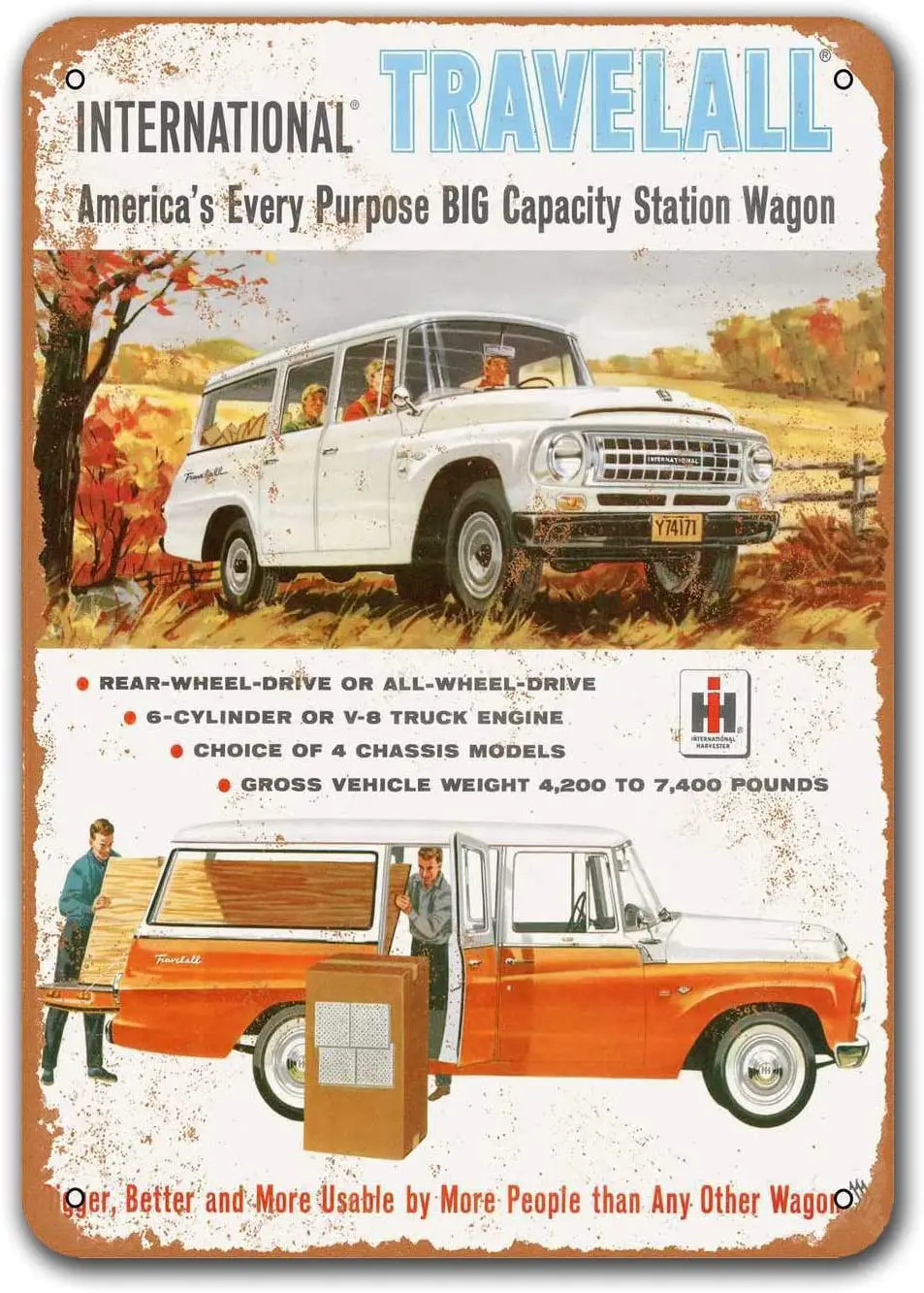 

1963 International Travelall Tin Metal Signs Vintage Cars, Sisoso Plaques Poster Bar Man Cave Retro Wall Decor 8x12 inch