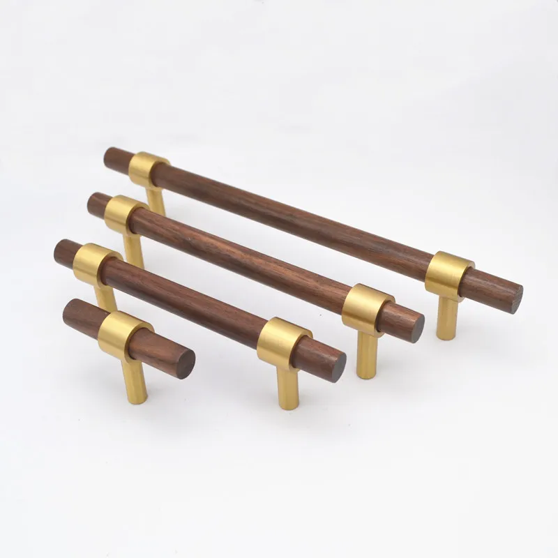 Деревянная ручка для мебели латунные ручки шкафа ящика кухни из натурального