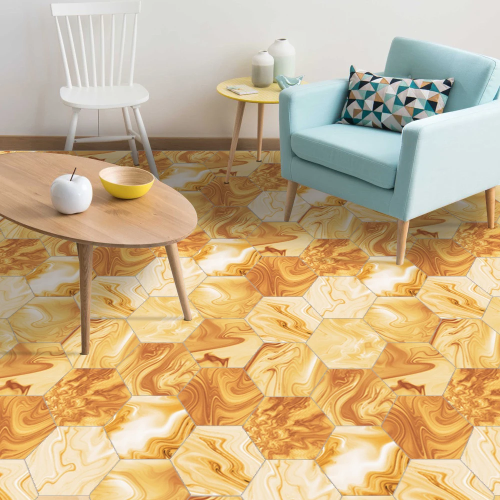 

10PCS/Set Hexagon Tile Stickers Waterproof PVC Non-Slip Bathroom Floor Stickers Floor Tiles Kitchen Living Room Home Decoration