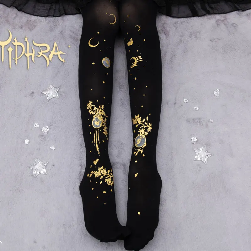 Фото Moon & Rabbit ~ милые узорчатые Лолита колготки женские черные от Yidhra | Женская одежда