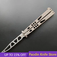 baliplus tach 2 butterfly knife trainer bushings sandwich titanium handle vg10 blade hunting edc pocket tactical knife gift