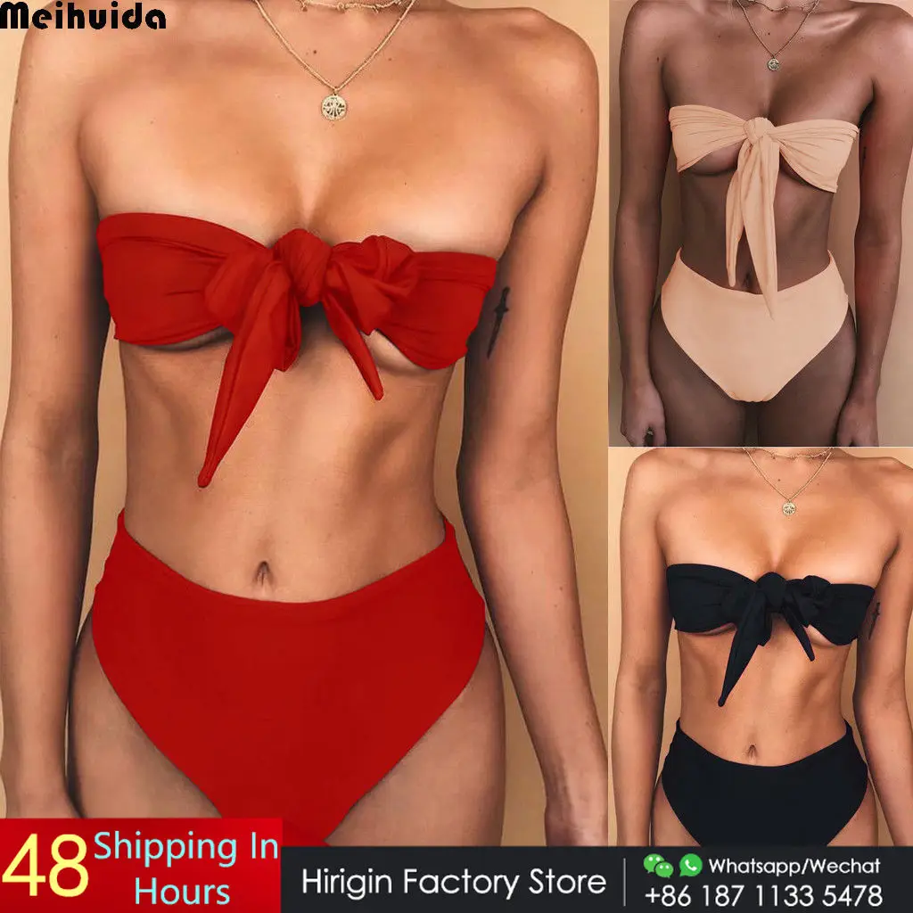 

High Waist Strapless Bikini Set Bandage Women Swimwear Bandage Bikini Women Bathing Suit Triangle Swimsuit 2018 Summer Bather
