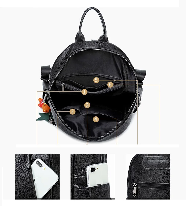 Роскошный кожаный рюкзак женская сумка с заклепками брендовая