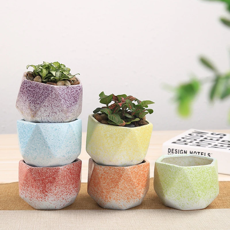 

Home Decoration Creative Geometric Desk Flower Pots Cute Ornaments Desktop Office Decor Figurines Ceramics Plants Pot Crafts