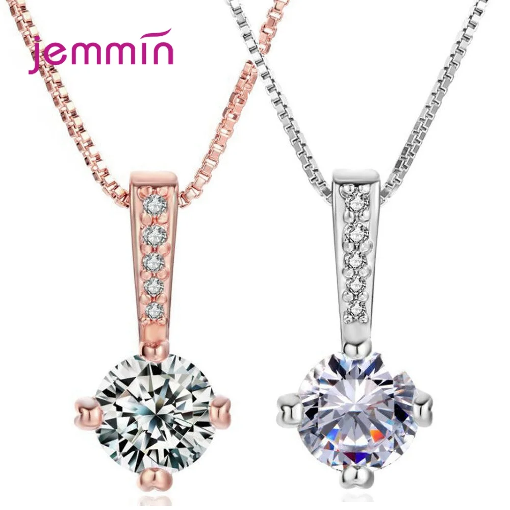 

2021 New Unique 925 Sterling Silver Pendant Necklaces Cubic Zirconia Transparent Rhinestone For Women Clavicle Chain Jewelry