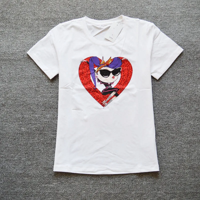 Женская Повседневная футболка с круглым вырезом коротким рукавом и алмазным