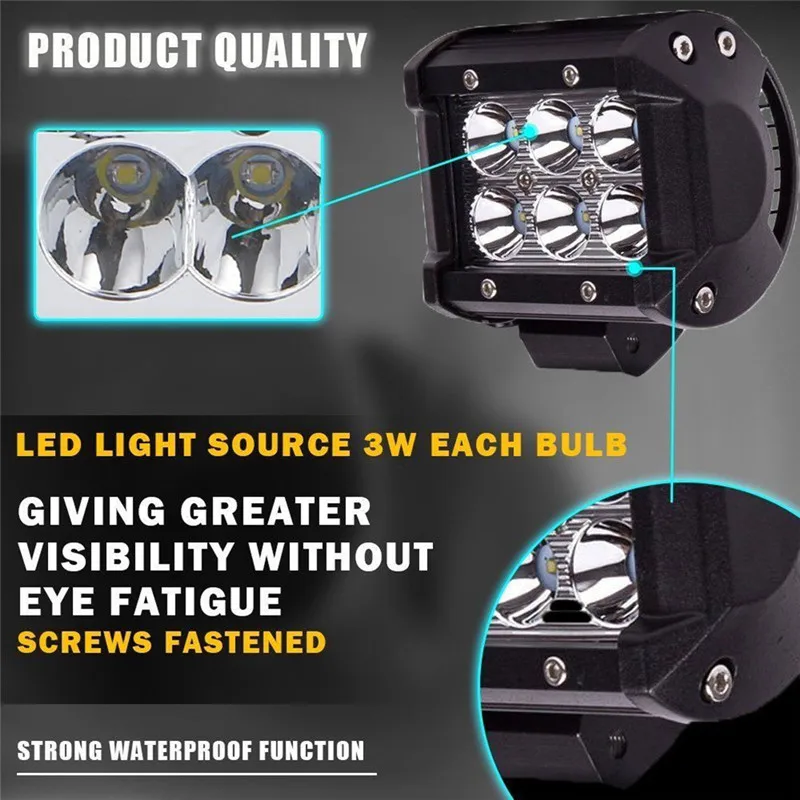 

1PCS 18W LED Work Light 4WD Offroad Spot Fog ATV SUV UTE Driving Lamp For Jeep