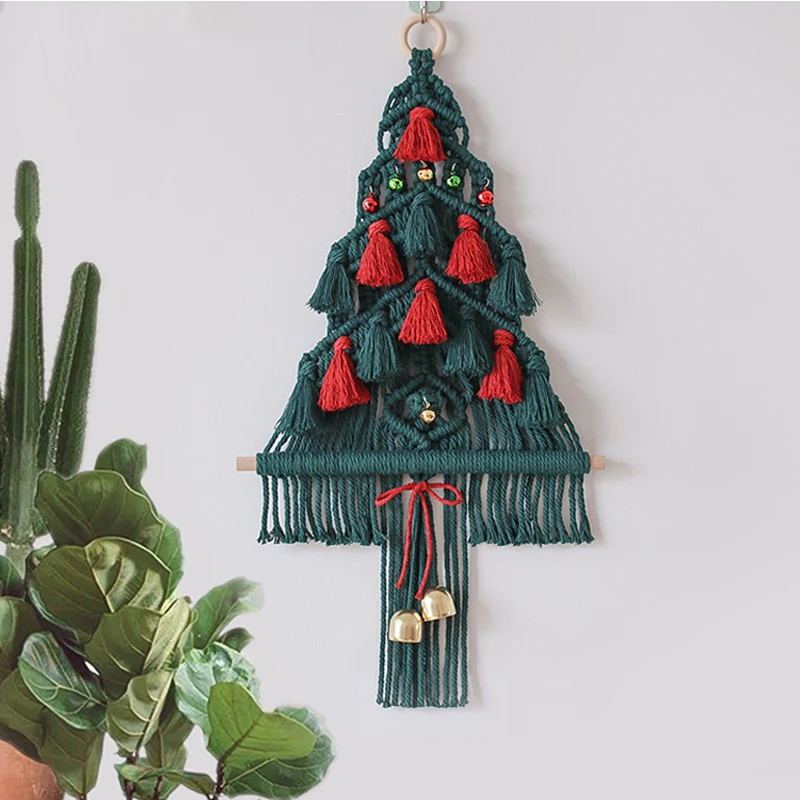 

Christmas Tree Tapestry Nordic Hand-Woven Bell Christmas Gift Natural Cotton String Tassel Children's Room Wall Decor Tapestry