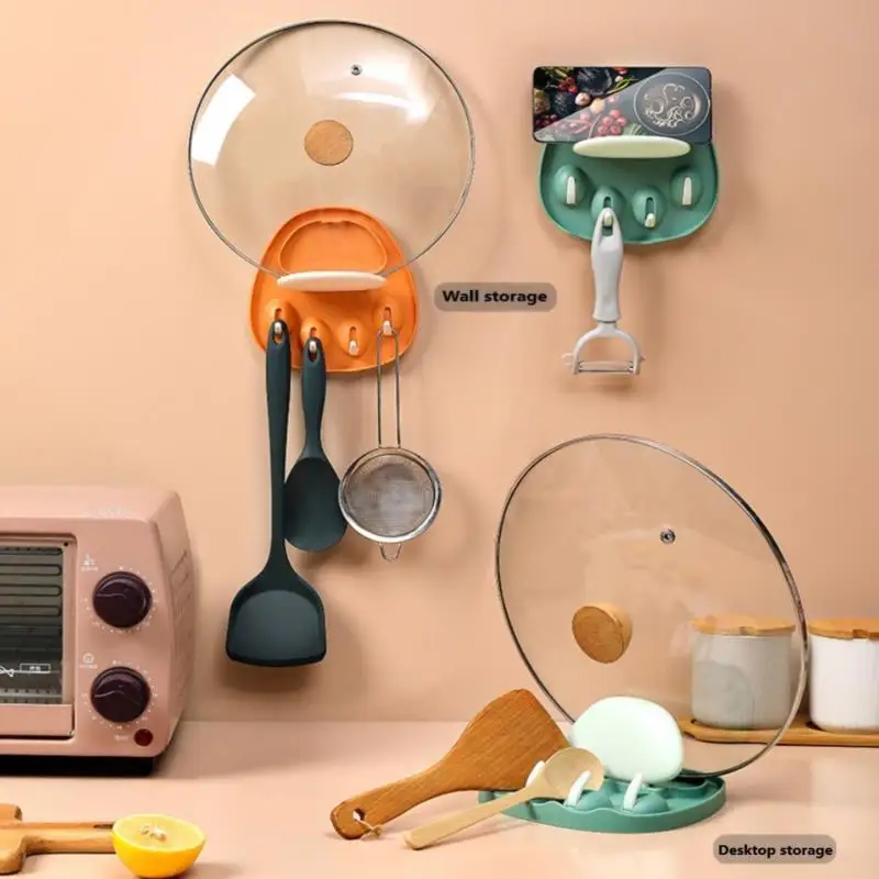 

Kitchen Organizer Pot Lid Storage Rack Shelf Countertop Punch-free Spoons Pad Bracket Home Kitchen Shelves Accessories Tools