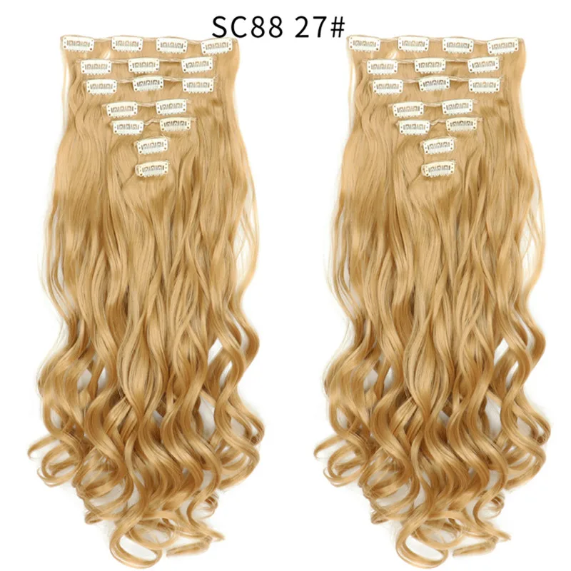 16clips Hairpiece Body Wave Synthetic Hair Extensions Clips in High Temperature Fiber Black Brown Women | Шиньоны и парики