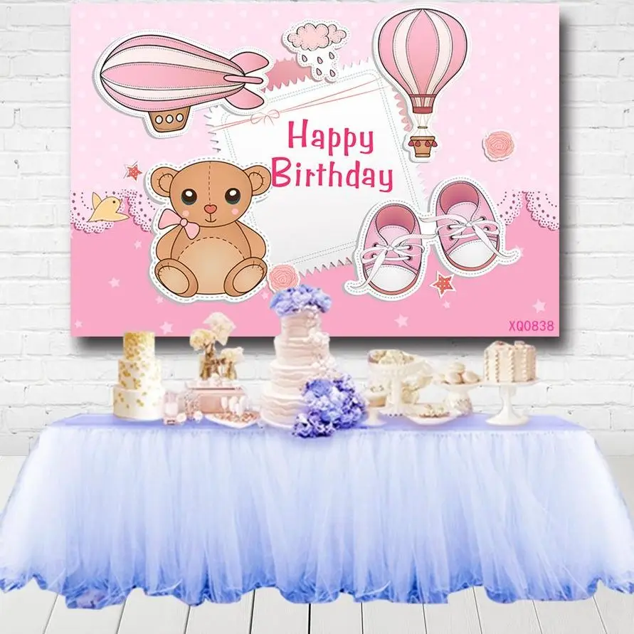 

Pink Little Girl 1st Birthday Party Backdrops For Photography Pink Theme Bear Baby Shower Backgrounds Custom Photocall