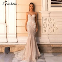 sexy mermaid lace wedding dresses spaghetti straps vestido de novia sweetheart lace up backless bridal gowns court train