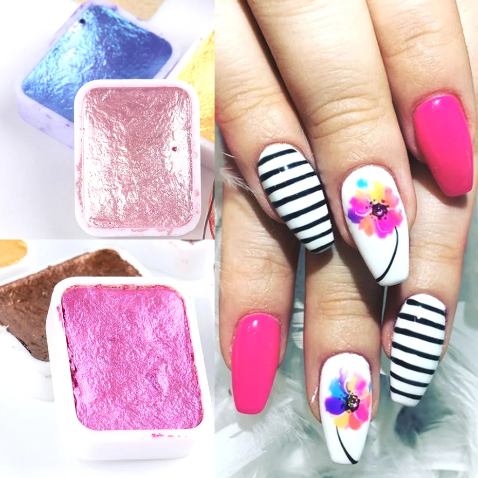 

news 6/12pc Nail Art Pigment Set Painting Flowers Watercolor Paint Charming Mirror Glitter Powder Blooming Shimmer Solid Dust