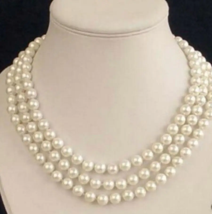 Модные ювелирные изделия Бесплатная доставка 3 ряда Akoya культивированный 7-8 мм