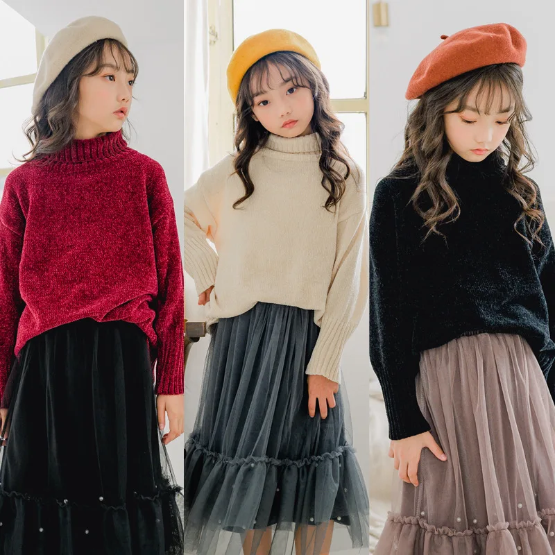 Новинка 2019 свободные толстые свитера для девочек детская теплая водолазка